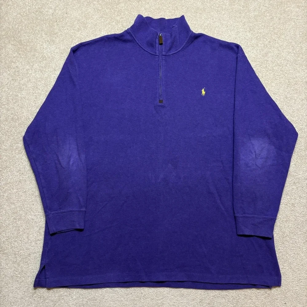 Polo Ralph Lauren Sweater Mens 3XB Big Purple Cotton 1/4 Zip Mock Neck Pony